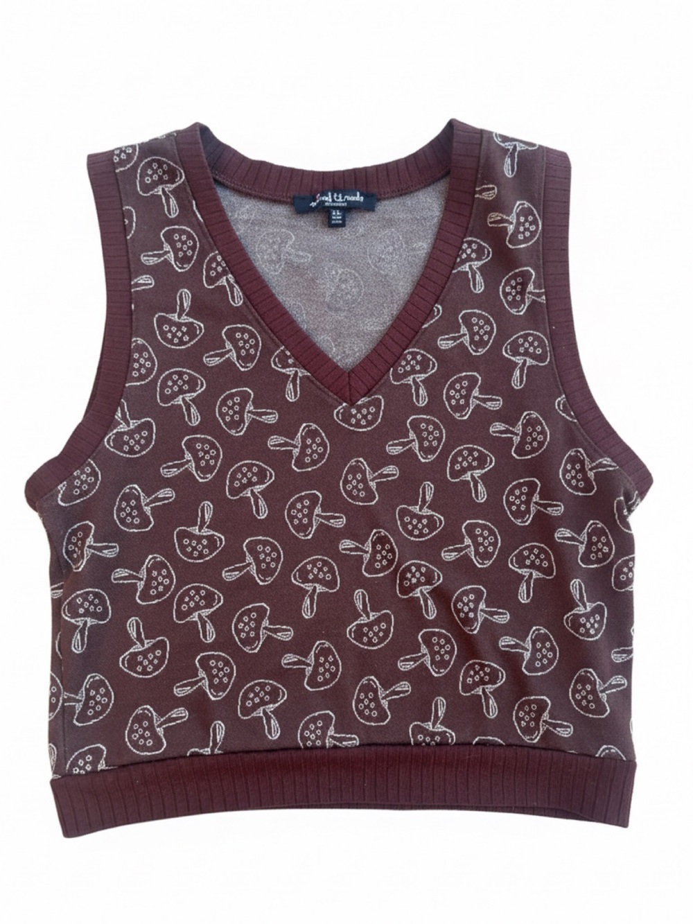Mixed Threads Mushroom Print V-Neck Sweater Vest- Brown